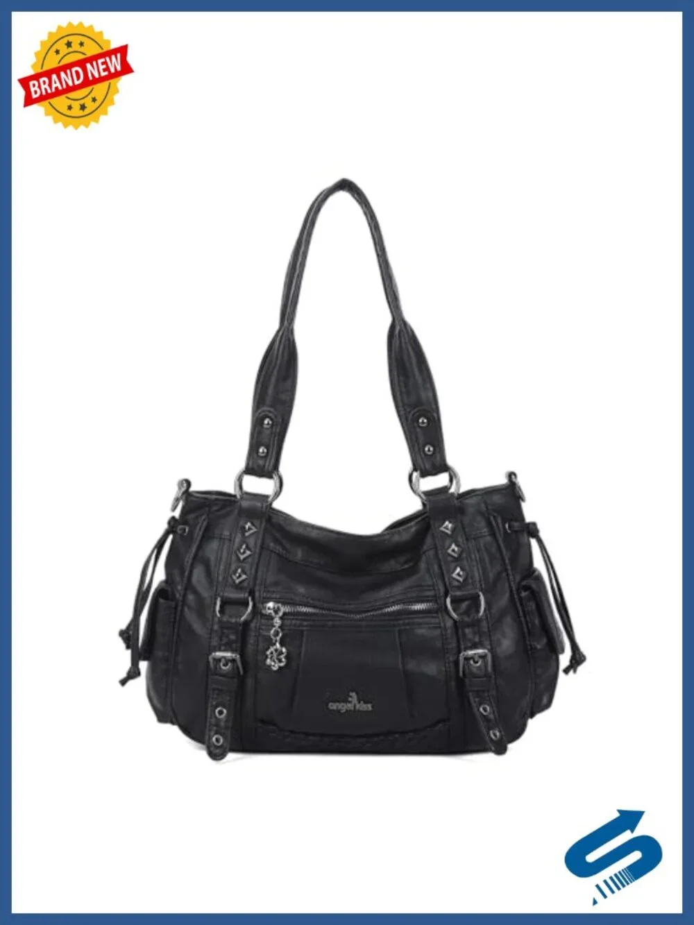 Vegan Leather Hobo Satchel Tote Multi Pocket Shoulder Bag